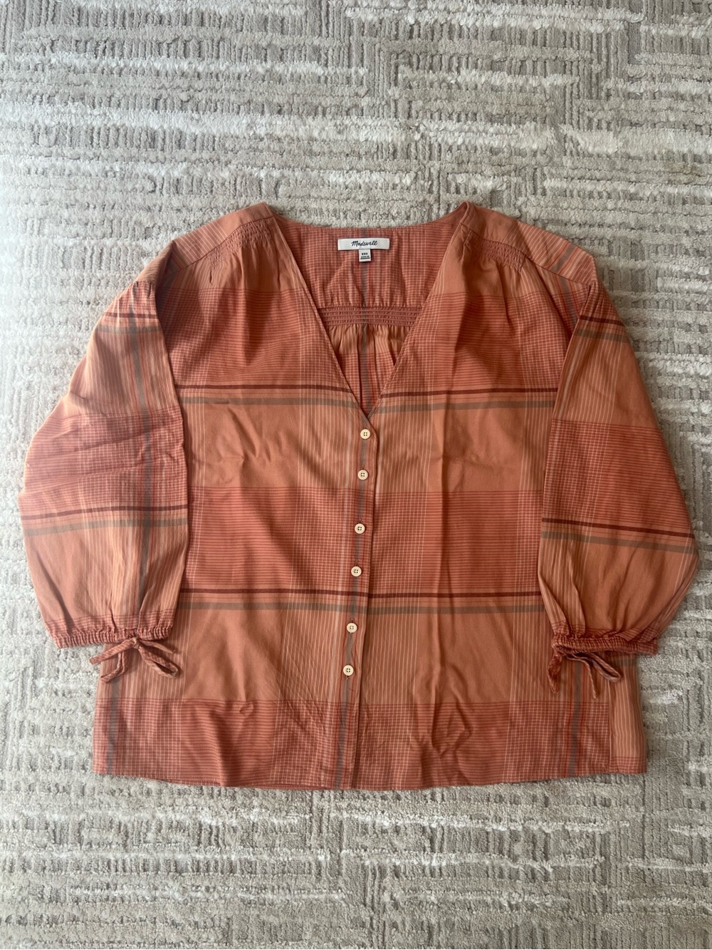 Madewell Peach Tones Plaid V-Neck Pristine condition XXS